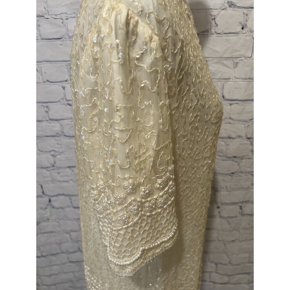 Silky Nights New York Vintage Beaded Dress 80s Silk Cocktail Formal Dress Large - Picture 9 of 13